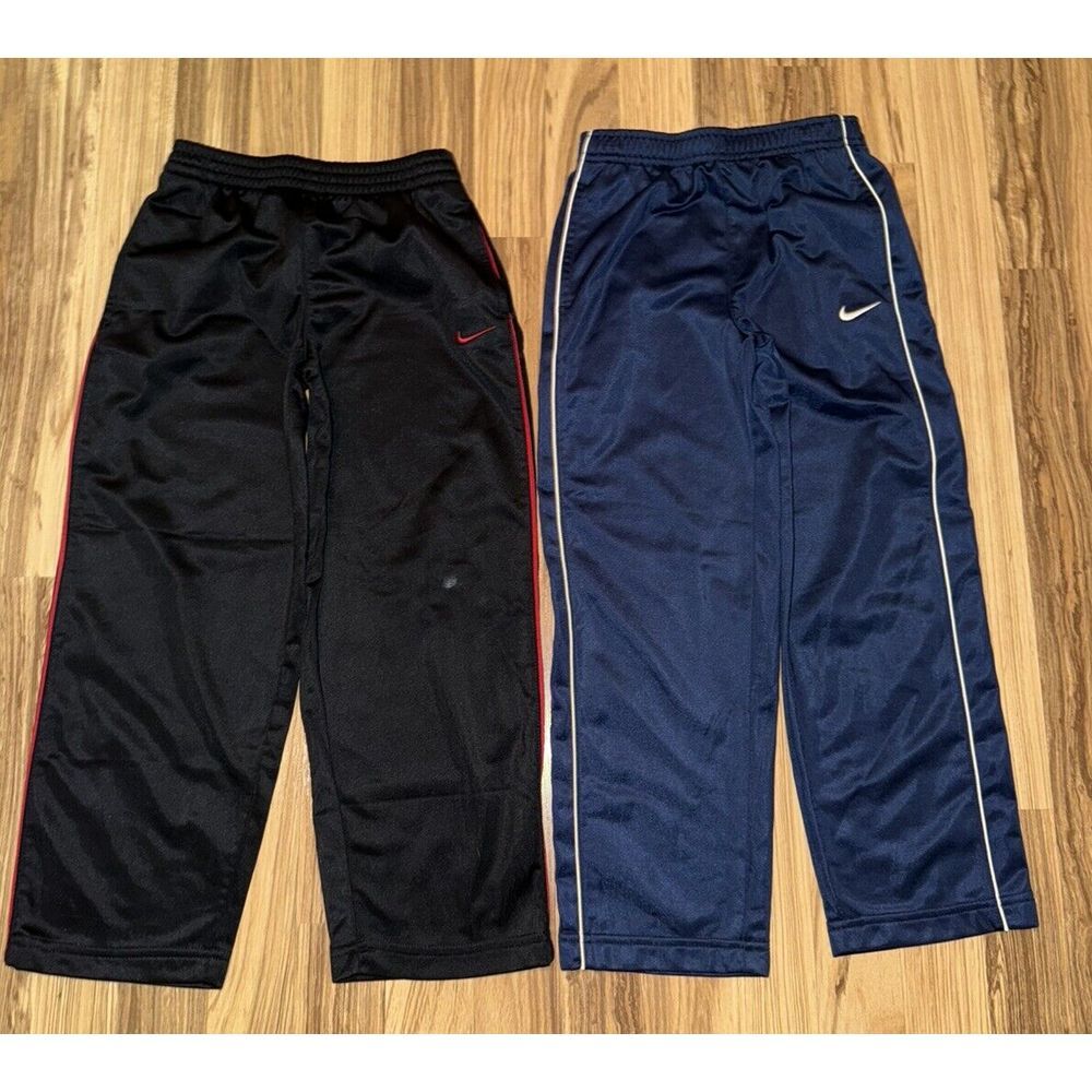 Nike Boys Sweatpants Sz 6 Y2K Wide Leg Dri-fit Navy Blue EUC Black Worn Knee